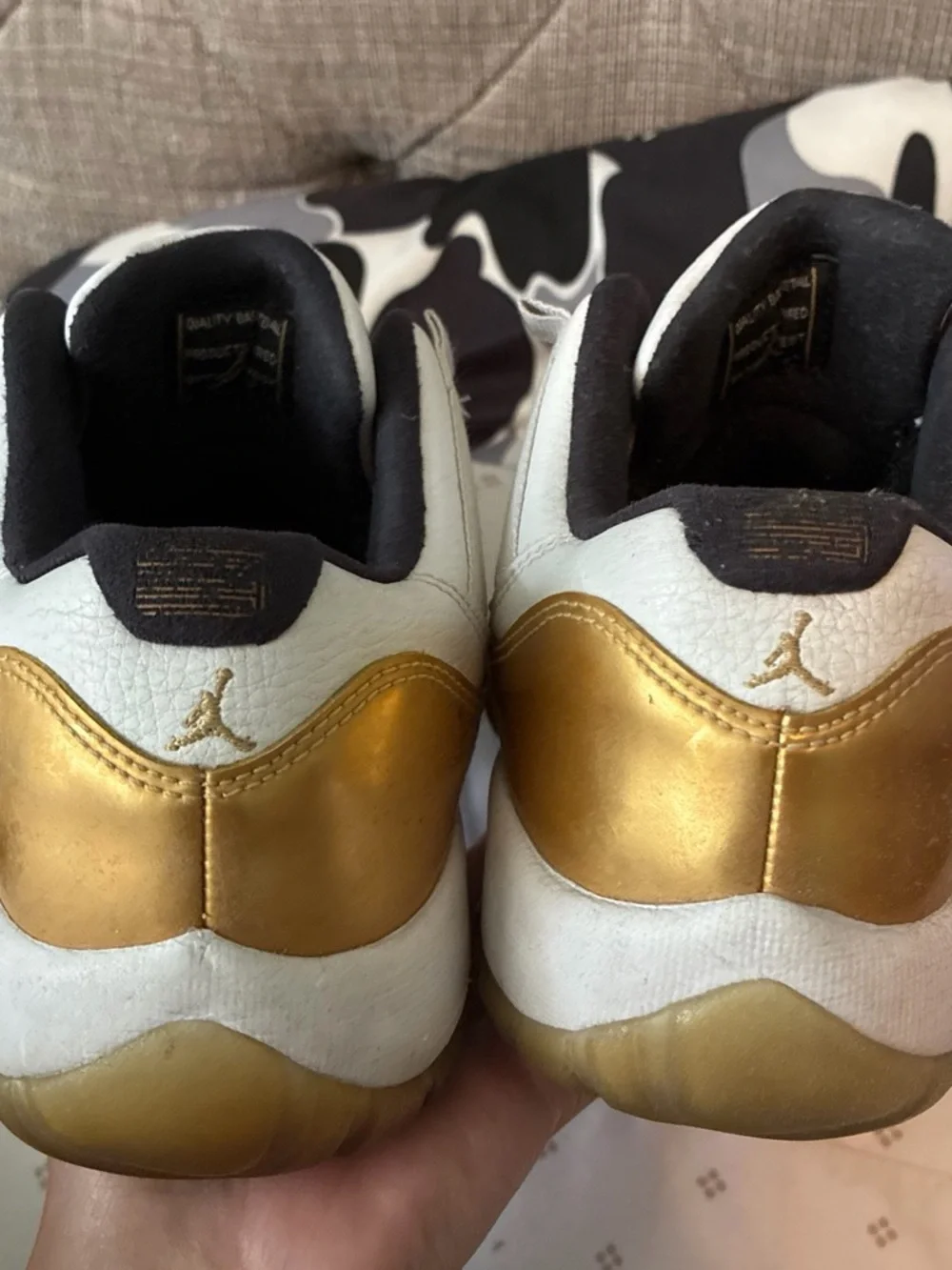 Jordan Kids White and Gold Metallic Toe Sneakers